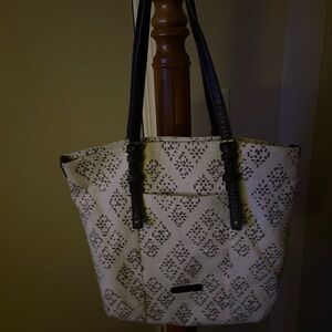 Lucky Brand Brown and Cream Casual Tote Bag Sturdy Structured Boho Western Fun
